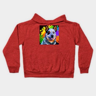 Australian Cattle Dog Rainbow Painting Kids Hoodie